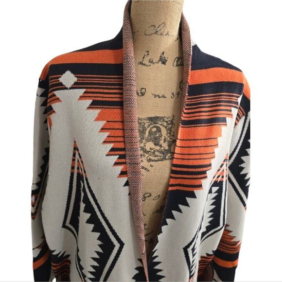 OLIVER O Orange Aztec Medium Weight Sweater Cardigan Duster Plus Size 3X‎ New - Picture 8 of 11